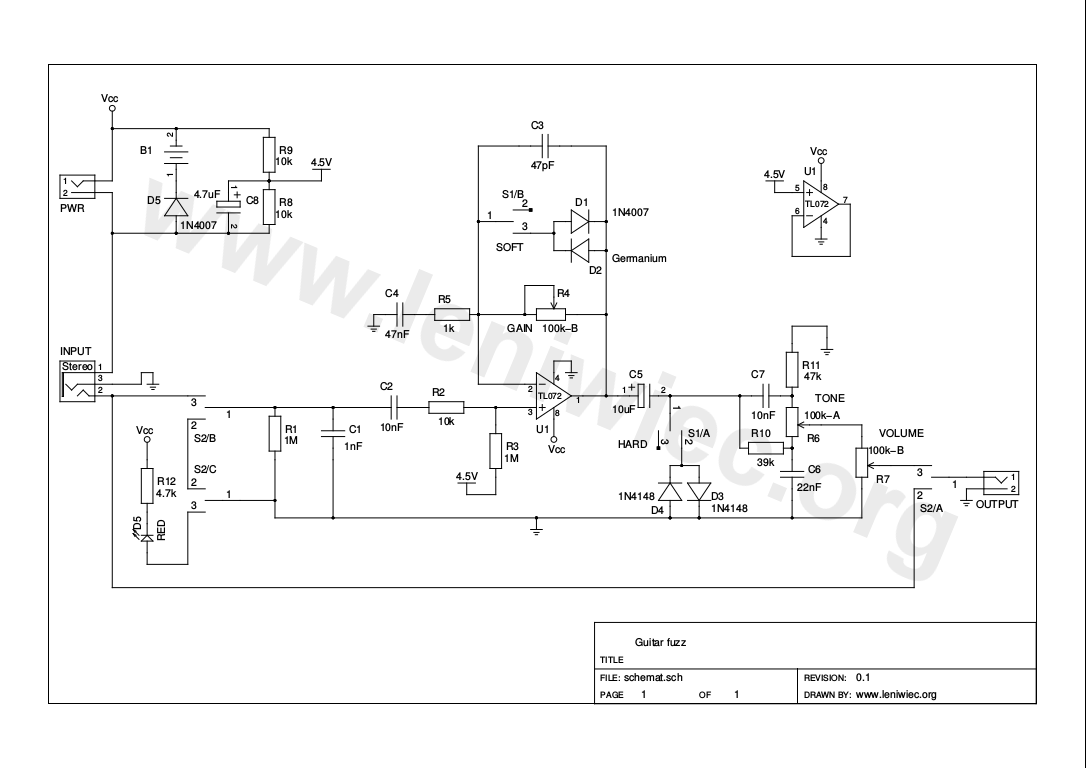 schemat pedału gitarowego (fuzza) DIY